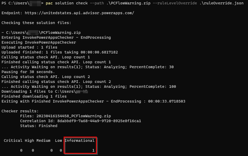 PAC Solution Check Output