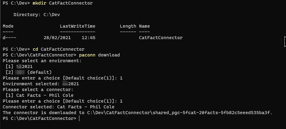 Downloading the connector via paconn