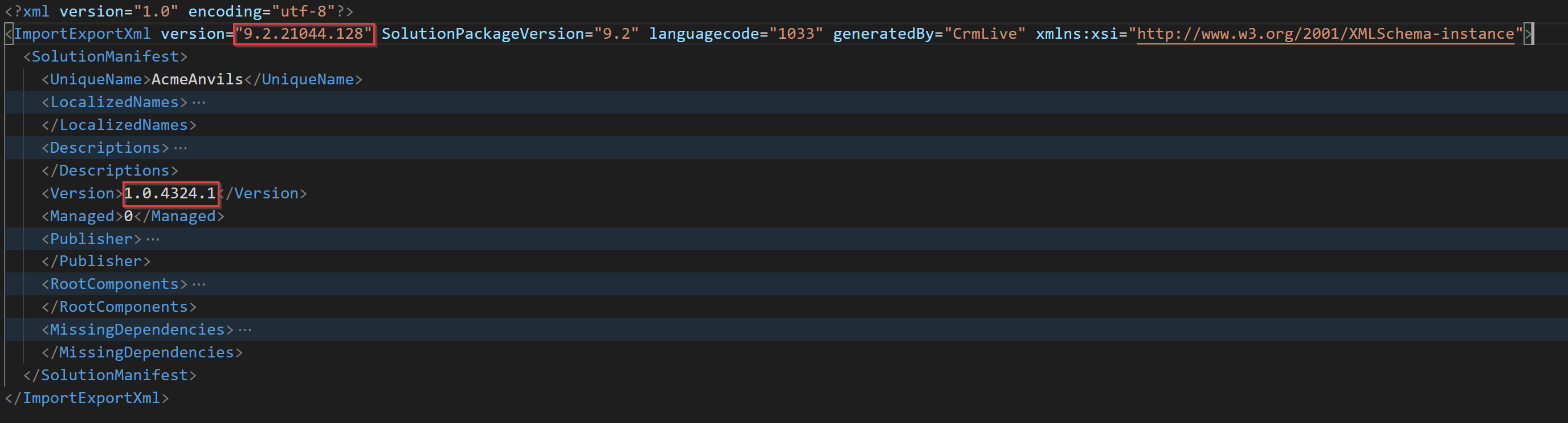 Remaining variable parts of solution.xml